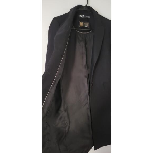 Zara Manteco Wool Blend Long Black Coat Size SMALL peacoat - Picture 8 of 14